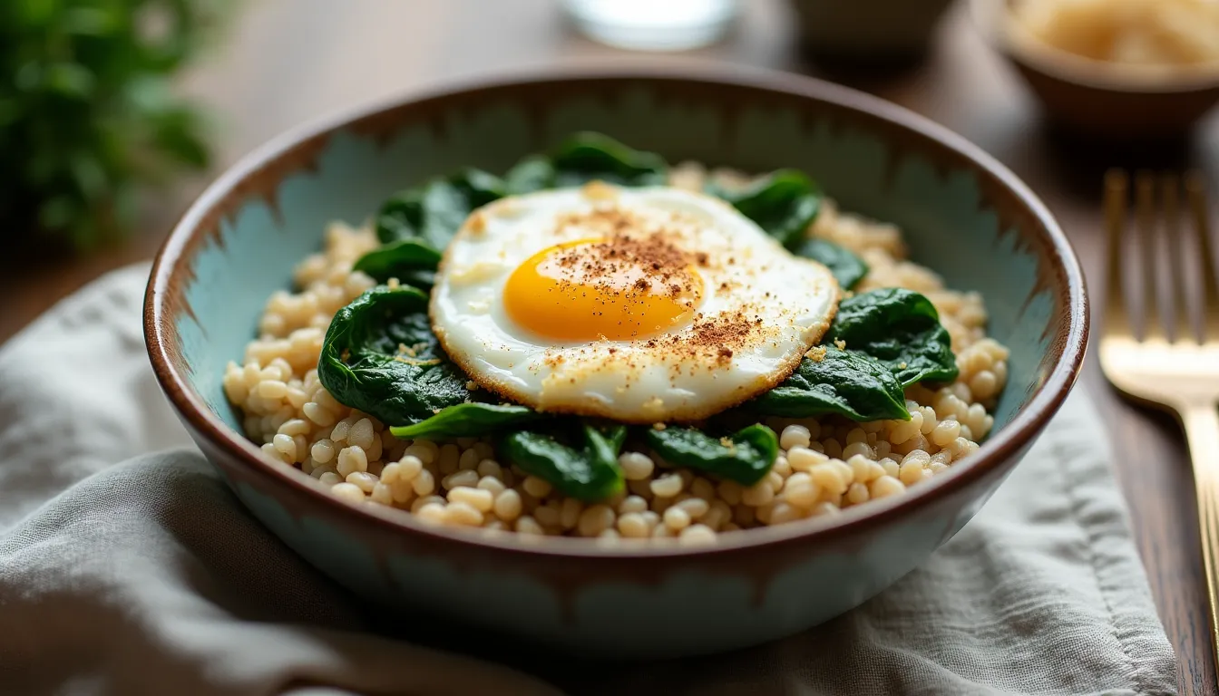 Image of Savory Oatmeal with Spinach and Eggs