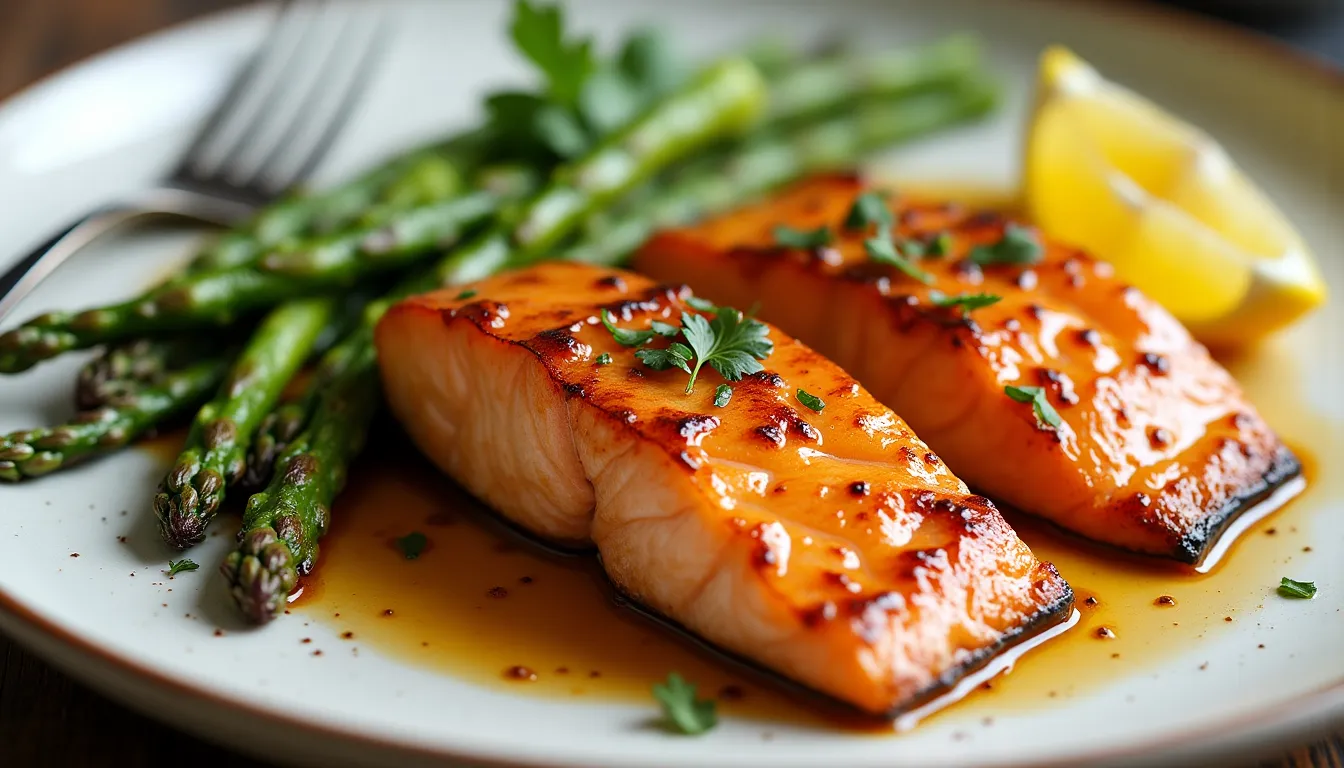 Image of Spicy Honey-Glazed Salmon with Asparagus