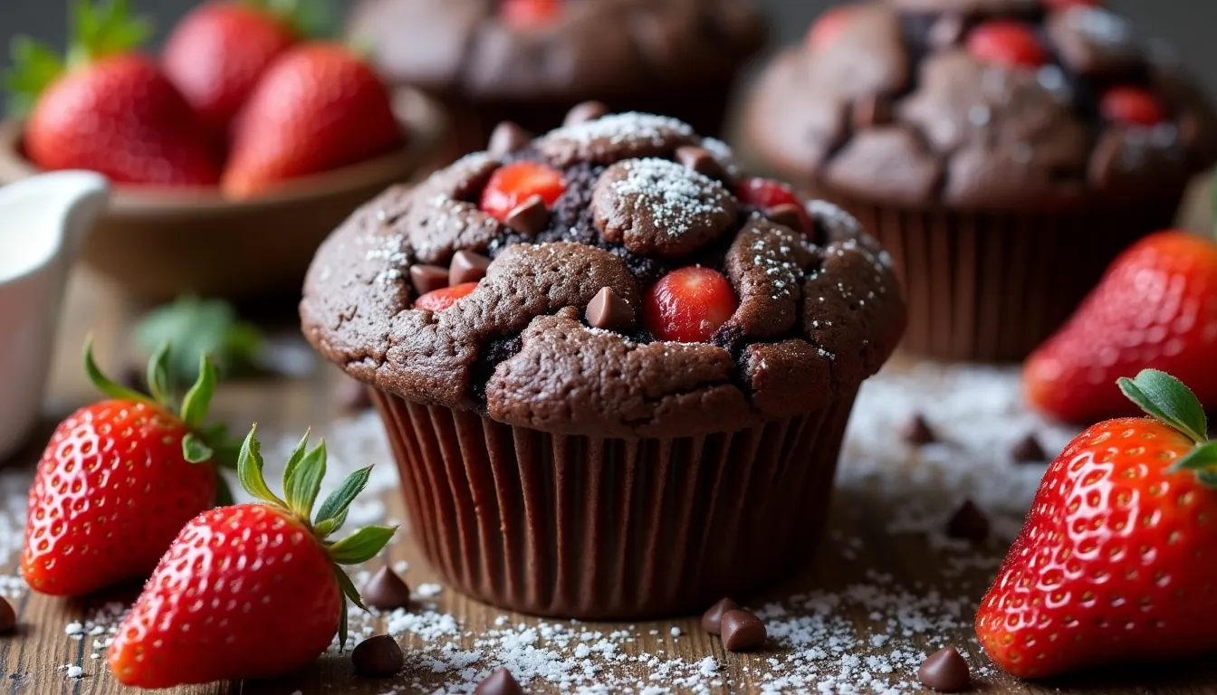 Image of Double Chocolate Strawberry Muffins