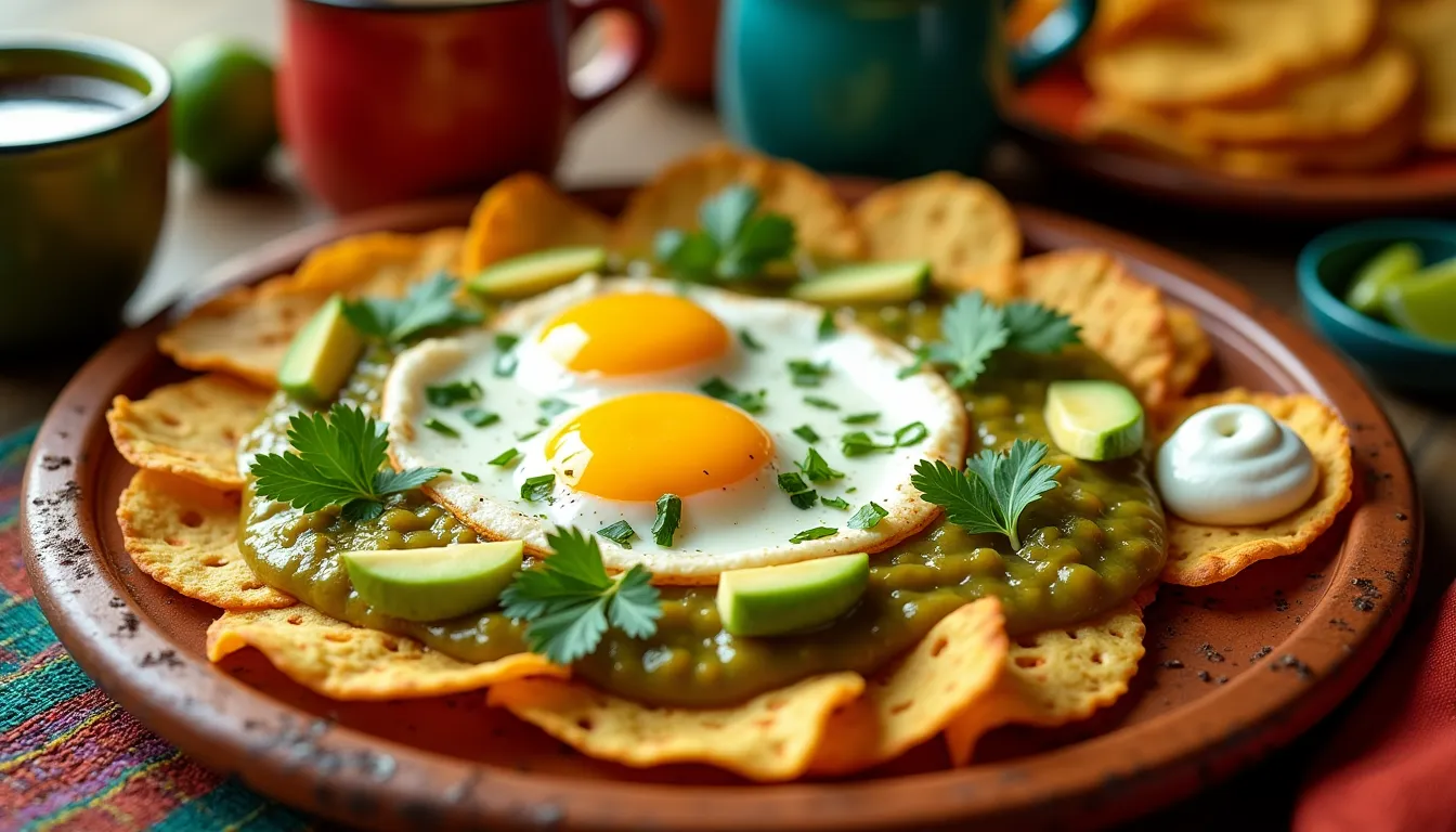 Image of Chilaquiles Verde with Avocado and Cream