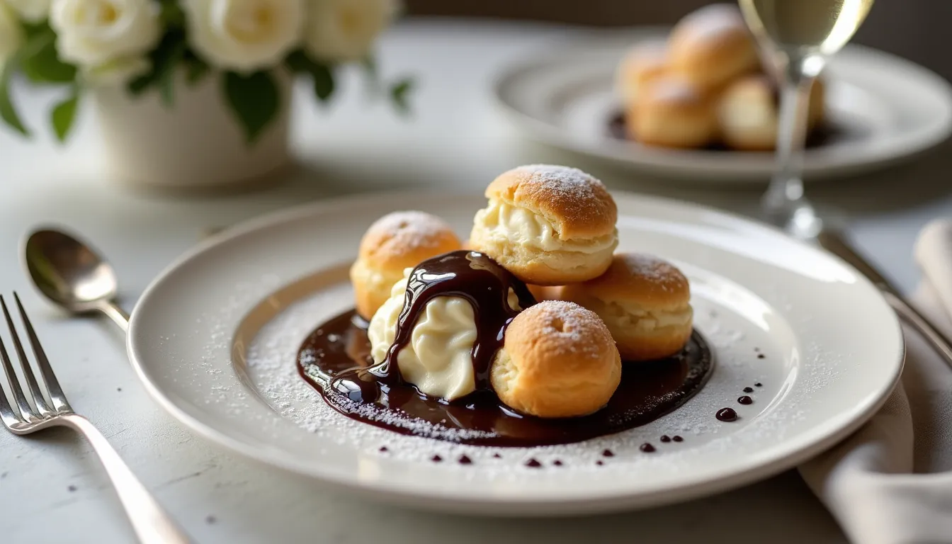 Image of Profiteroles with Chocolate Sauce