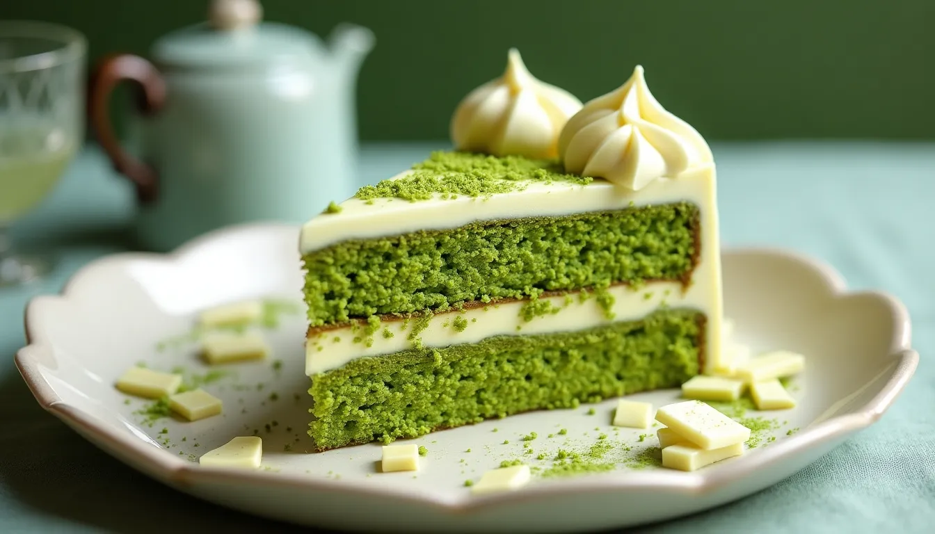 Image of Matcha Green Tea Cake with White Chocolate Ganache