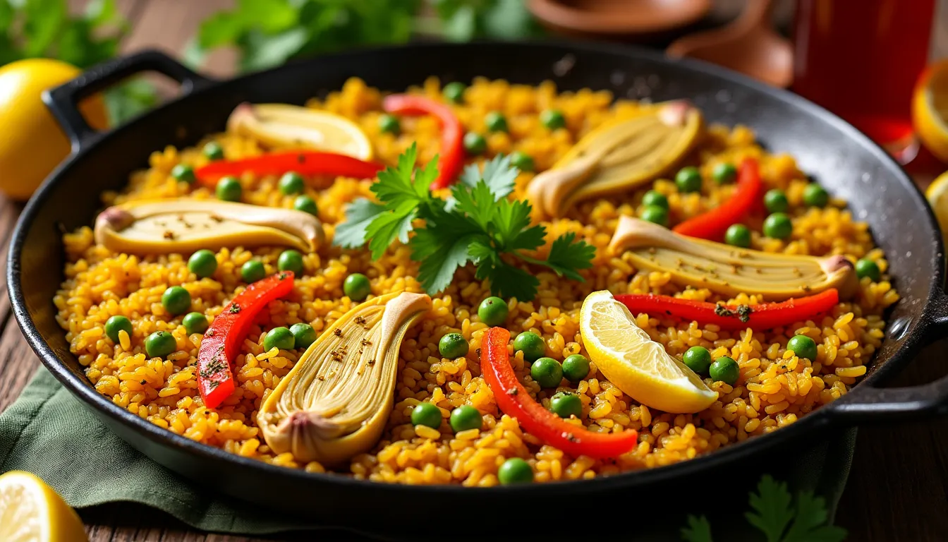 Image of Vegetarian Paella with Artichokes and Peppers