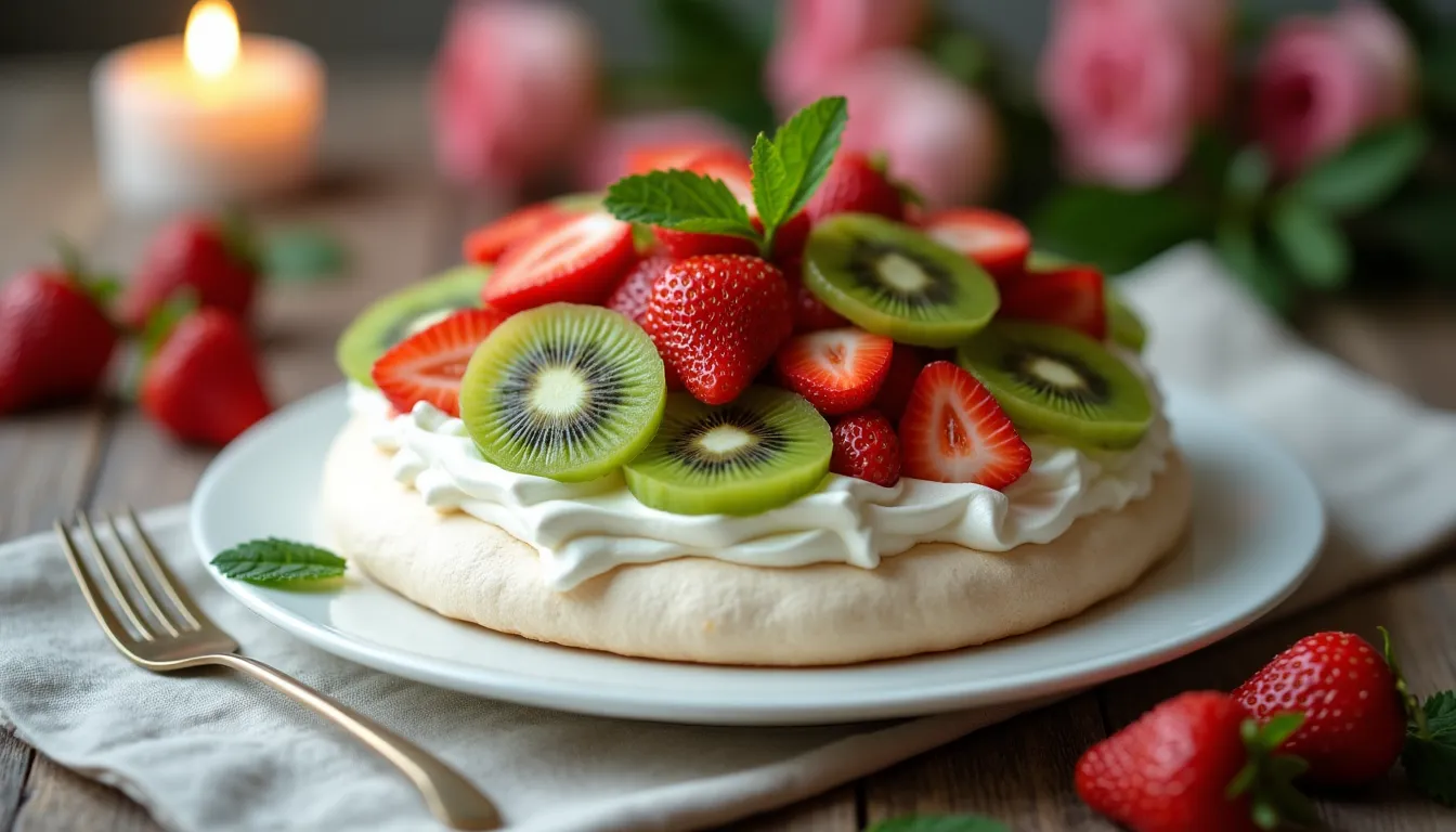 Image of Pavlova with Kiwi and Strawberries